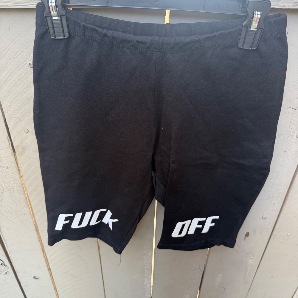 Fashion Nova Black Graphic Biker Shorts Edgy Athleisure Leggings Large Hanger